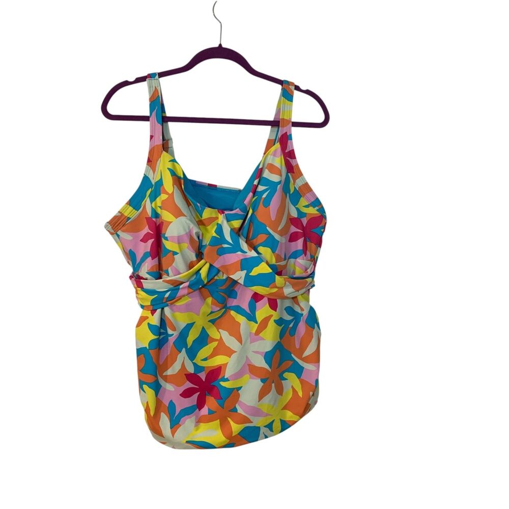 Lands End Womens Bright Floral Twist Front Tankini Swim Top Wide Straps 24W
